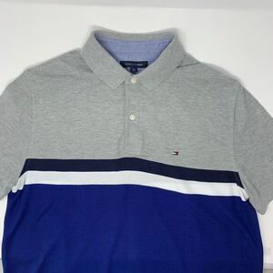 Tommy Hilfiger Grey & Blue Men's Polo‎ Shirt Size Large